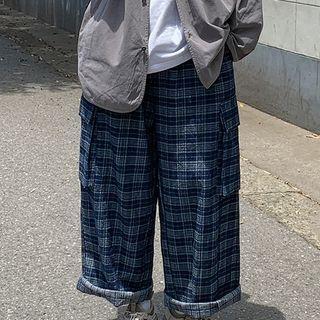 Plaid Wide-leg Jeans