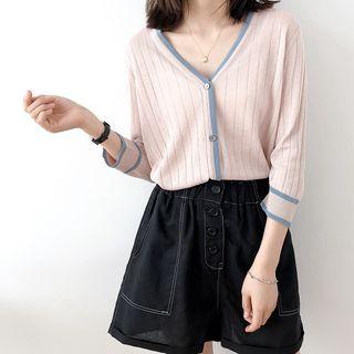 Contrast Trim 3/4 Sleeve Cardigan