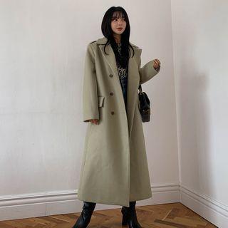 Epaulette Double-breasted Long Coat With Sash
