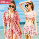 Set : Patterned Bikini + Cover-up + Skirt