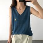 V-neck Flower Embroidered Tank Top