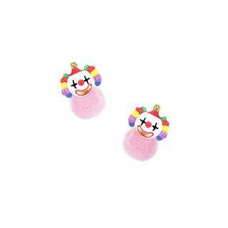 Clown Pom Pom Earring 1 Pair - Pink - One Size