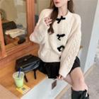 Long-sleeve Cable Knit Bow Cardigan