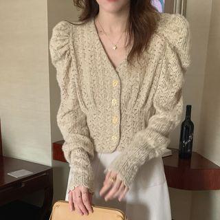 V-neck Lace Cropped Blouse / High-waist Midi A-line Skirt