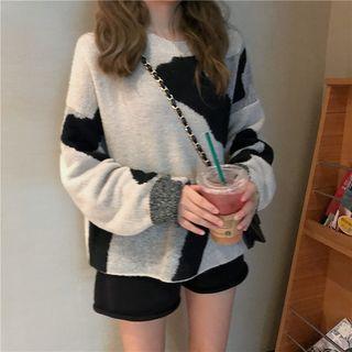 Crew-neck Color Block Sweater As Shown In Figure - One Size