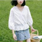 Eyelet Lace V-neck 3/4-sleeve Blouse