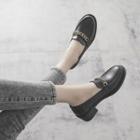 Block Heel Genuine Leather Metal Accent Loafers