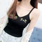 Cat Embroidered Knit Camisole