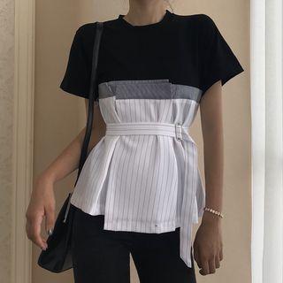 Striped Mock-two Short-sleeve Top