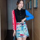 Set: Lettering Shirt + Print A-line Skirt