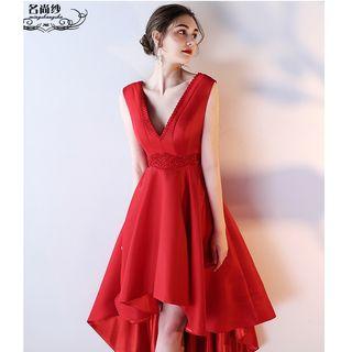 Deep Plunge Sleeveless High-low Cocktail Dress