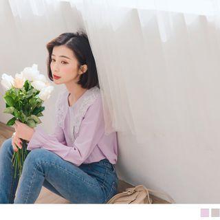 Embroidered Flower Collar Lace Blouse