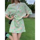 Short-sleeve Floral Polo Mini Dress Floral - One Size
