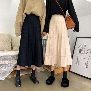 High-waist Plaid Knit Skirt