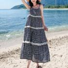 Spaghetti-strap Patterned Midi Smock Dress