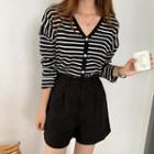 V-neck Loose-fit Striped Cardigan