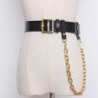 Chained Genuine Leather Belt Detachable Chain - Genuine Leather Belt - Black - One Size