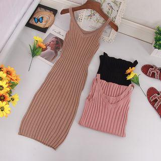Ribbed Spaghetti Strap Sheath Knitted Dress