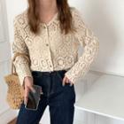 V-neck Crochet Lace Blouse Almond - One Size
