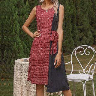 Sleeveless Print Panel Mini Dress