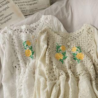 Patchwork Embroidered V-neck Top