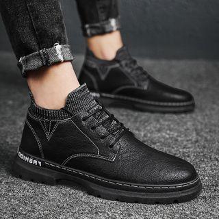 Faux-leather Knit Panel Lace-up Shoes