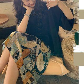 High-waist Print Long Skirt