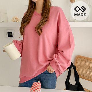 Plus Size V-neck Colored Sweatshirt