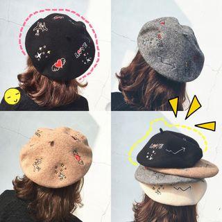 Embroidered Wool Beret