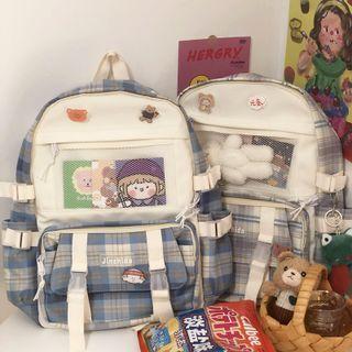 Mesh Panel Plaid Backpack