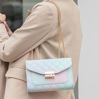 Chain Strap Quilted Hobo Bag Light Blue & Pink - One Size