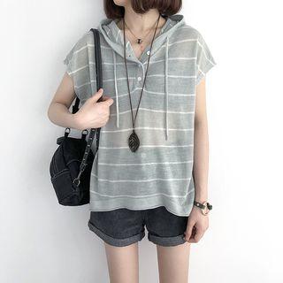 Striped Hooded Sleeveless Knit Top