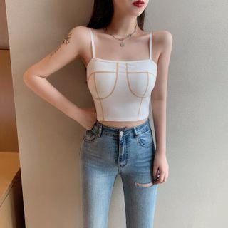 Contrast Trim Cropped Camisole Top White - One Size