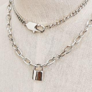 Alloy Padlock Pendant Layered Choker Necklace