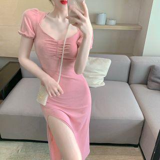 Square Collar Split Dress