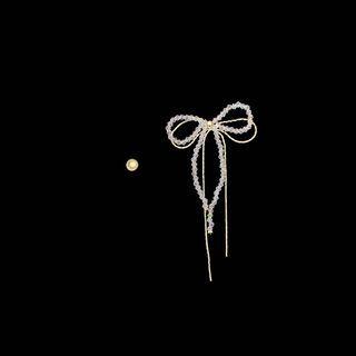 Bow Faux Crystal Asymmetrical Fringed Earring 1 Pair - Asymmetric - Gold & Transparent - One Size