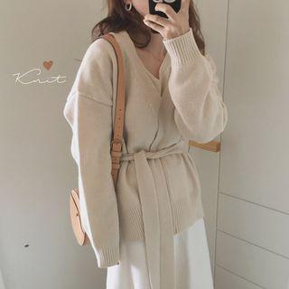 V-neck Tie Waist Cardigan