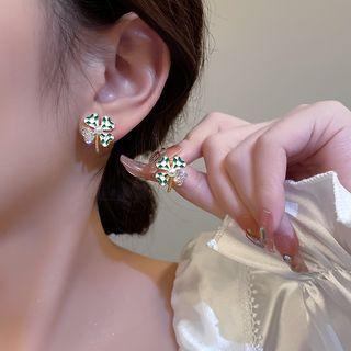 Faux Pearl Clover Stud Earring 1 Pair - Green - One Size