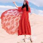Set: Spaghetti-strap Maxi A-line Dress + Lace Cover-up