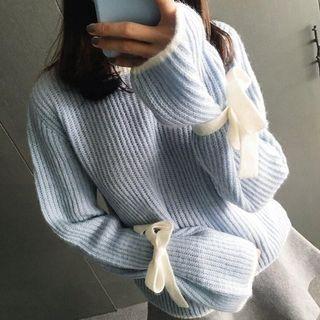 Mock-neck Contrast Trim Chunky Knit Sweater