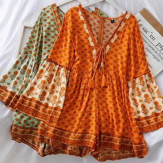 Bohemia Lace-up Printed Playsuit