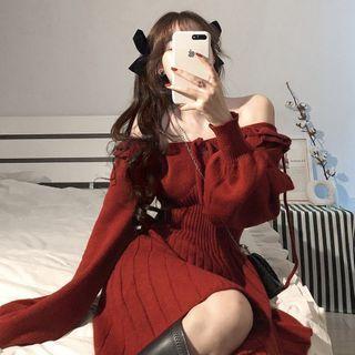 Mini A-line Sweater Dress Red - One Size