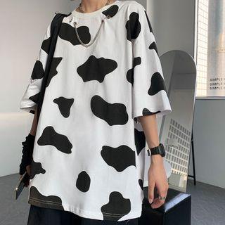 Short-sleeve Cow Patterned T-shirt