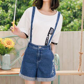 Print Denim Jumper Shorts