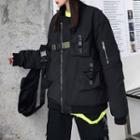 Plain Snap Buckle Cargo Jacket Black - One Size