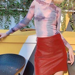 Tie-dyed Long-sleeve Mesh Top