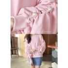 Faux-pearl Trim Shirred Sweatshirt