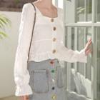 Bell-sleeve Square Neck Blouse White - One Size