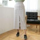 Cutout-front Plaid Long Skirt