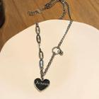 Heart Pendant Alloy Necklace Black Heart - Silver - One Size